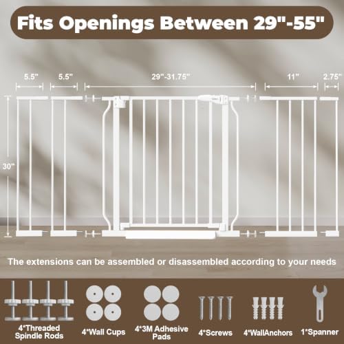 29"-55" Wide Baby Gate for Stairs & Doorways, Auto Close Dog Gate - Image 6
