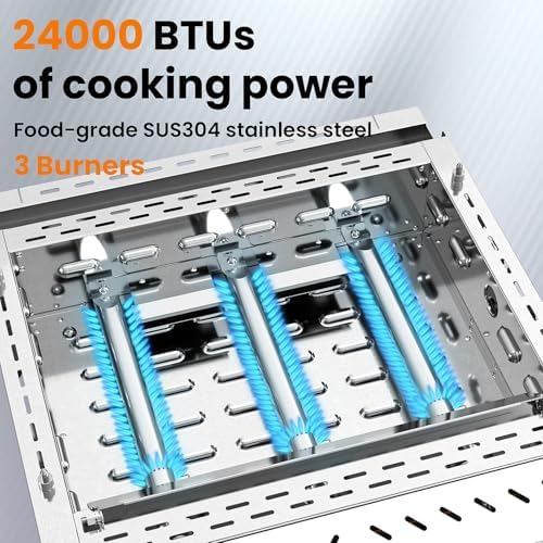 WAA 24000BTU Portable Propane Griddle, Tabletop Portable Propane Gas Grill with 3 Burners, Stainless Steel Flat Top Grill, Outdoor Cooking for Tailgating, Camping, RVs, BBQ, Patio, Silver - Image 2