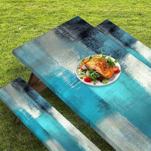 CAPSCEOLL Fitted Picnic Table Cover with Bench Covers 8ft - Blue White - Image 5