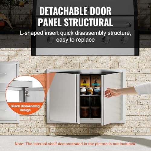 VEVOR BBQ Access Door, 30.5W x 21H Inch Double Outdoor Kitchen, Stainless Steel Flush Mount, Wall Vertical with Recessed Handles, for BBQ Island, Grilling Station, Outside Cabinet - Image 4
