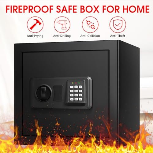 1.8 Cub Small Fire Safe for Home Use, Digital Security Safes Fireproof Waterproof with Combination Lcok and Removable Shelf, Anti-theft Fireproof Safe Box for Document Money Valuables - Image 2