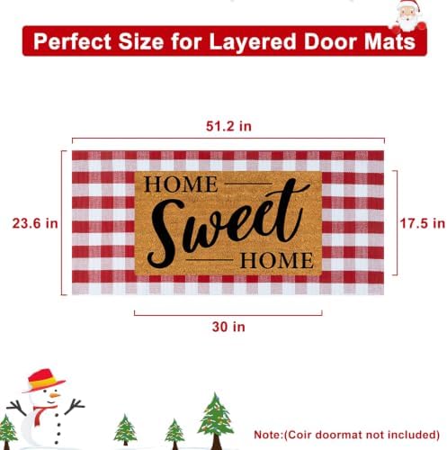 OJIA Christmas Front Door Mat 24"x51" Red and White Buffalo Plaid Porch Rug - Image 2