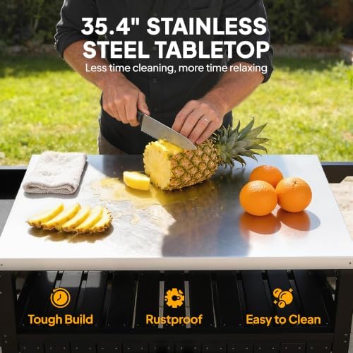Outsunny Outdoor Bar Cart with Storage Cabinet Kitchen Island Black - Image 4