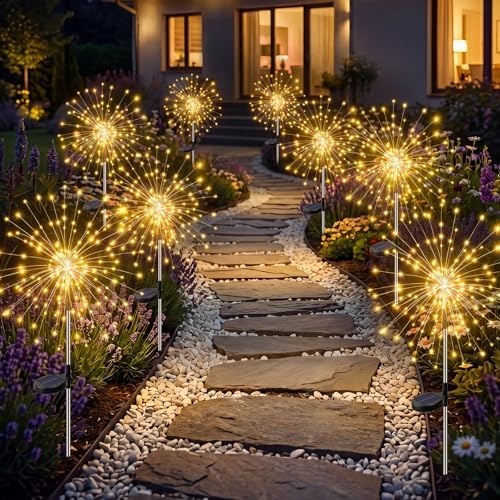 btfarm 8 Pack Solar Garden Lights Outdoor, 8 Modes Firework Lights Outside by btfarmdecorativelighting