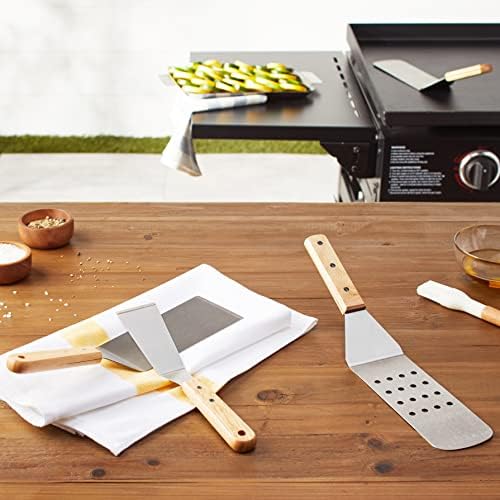 Amazon Basics 4-Piece Stainless Steel BBQ Grilling Tool Set for Outdoor Cooking, Griddle Spatula, Heat Resistant, Dishwasher Safe, Silver - Image 6