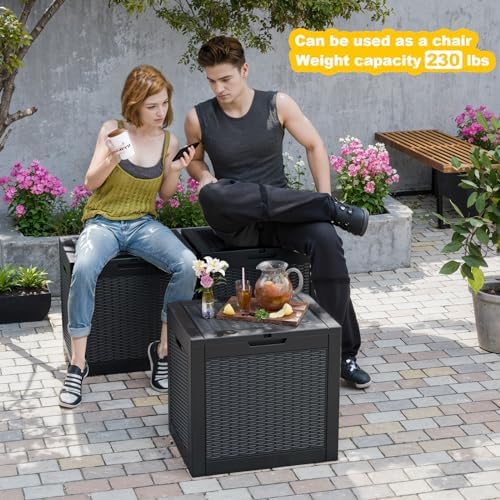PatioZen 31 Gallon Wicker Pattern Resin Deck Box, Lockable Patio Outdoor Storage Box for Furniture, Garden Tools and Tools Storage, Waterproof Outside Storage Box (Black) - Image 4