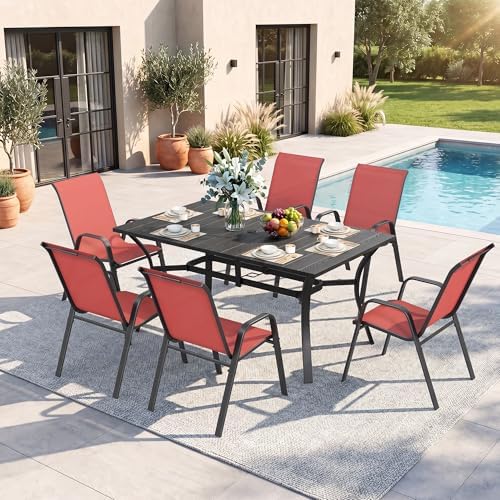 Outdoor Dining Set for 6, Metal Table and Stackable Chairs by CHINNLUU