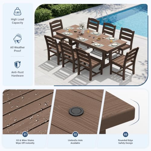 KINGYES Outdoor Armless Dining Chairs Set of 8,HDPE Patio Chairs,Brown - Image 3