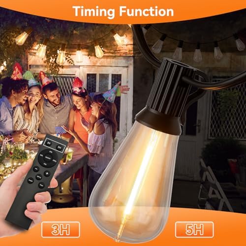 YOYONACY 100 FT Outdoor String Lights for Outside, IP65 Waterproof ST38 LED Shatterproof Bulbs, Dimmable & Timable, 3 Light Modes, Hanging Patio Edison Lights for Porch Backyard Cafe Bistro - Image 4