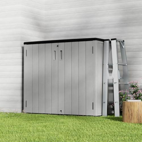 HOMSPARK 37 Cu.Ft Outdoor Storage Shed Weather Resistant, Multi Functional | Double-Wall Resin Storage Sheds & Outdoor Storage Box Waterproof for Backyard Garden Patio Lawn (Light-Grey) - Image 2