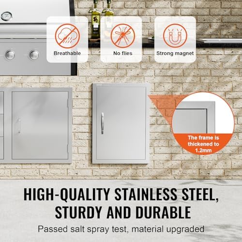 VEVOR BBQ Access Door, 18W x 24H Inch Single Outdoor Kitchen, Stainless Steel Flush Mount, Wall Vertical With Handle, for BBQ Island, Grilling Station, Outside Cabinet - Image 3