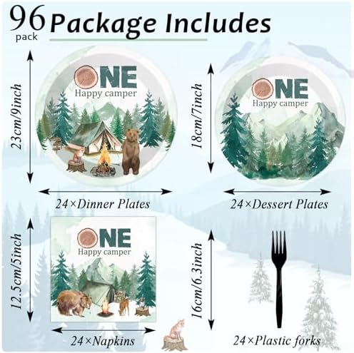 96Pcs One Happy Camper Birthday Decorations Camping 1st Plates and Napkins - Image 2