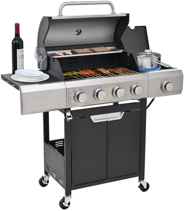 Endark 4-Burner Heavy-Duty Stainless Steel Gas Grill - Portable Outdoor Cooking for Patio, Backyard, Barbecue, Camping | Grill, Fry, Bake Pizza | Easy-Clean by ENDARK