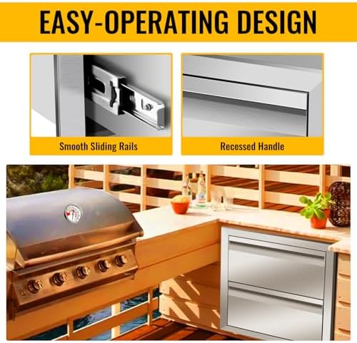 Pull Out Trash Drawer, Lower Sliding Rails Stainless Steel Roll Out Trash Bin Pull Out Tray With Handle For Outdoor Kitchen BBQ Island Grill Station,Double Drawers - Image 5