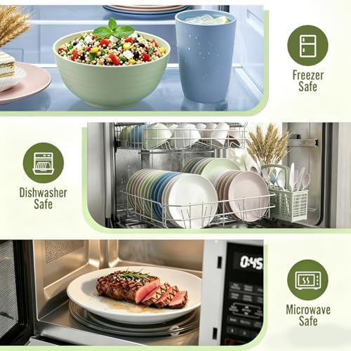 40 PCS Wheat Straw Dinnerware Sets Unbreakable Dishware Set for 8 Plastic Plates and Bowls Sets with Cups Dishwasher & Microwave Safe - Colorful - Image 6