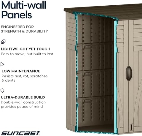 Suncast Outdoor Storage Shed, Water Resistant Resin Vertical Outdoor Storage Cabinet for Patio, Garden Tools, Cushions, & Equipment, Weatherproof Multi-Wall Design, 54 cu. ft., Made in USA - Image 6