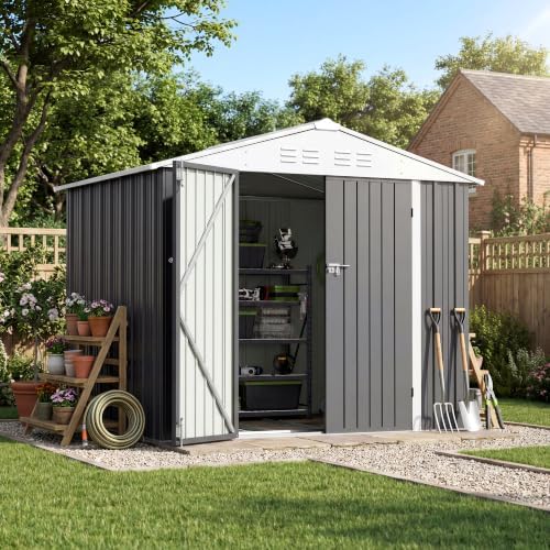 Patiowell 8x6 FT Outdoor Storage Shed with Floor Frame, Metal Garden Sheds by Patiowell