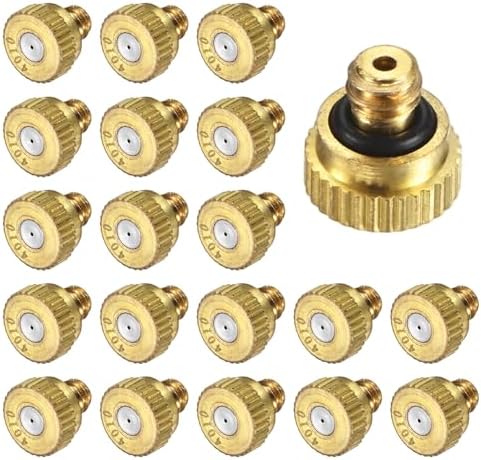 M METERXITY 20-Pack Brass Misting Nozzles, 0.016inch/0.4mm Orifice Heavy Duty 10/24 UNC Screw Thread Misting Nozzle Plug for Outdoor Spray Cooling System/Patio Mist System/Dust Control by MMETERXITY