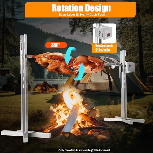 53" Electric BBQ Rotisserie Grill Kit 88 LBS Pig Spit Rotisserie Grill Height Adjustable 25W Stainless Steel Rotisserie Stand for Roasting Pig Lamb - Image 4