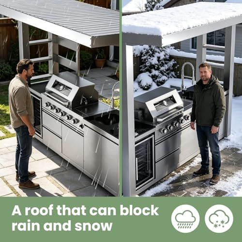 110" Outdoor Kitchen Island with 4-Burner 72000 BTU,Heavy-Duty Gas Grill with Side Burner,Rotisserie Oven,Galvanized Steel Roof,Granite Countertops,Refrigerator,Storage Cabinets,Sink.(Natural Gas) - Image 6