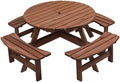43.3'' Round Outdoor Dining Table Wooden Patio Dining Table & 4 Curved Built-in Bench for 8, 2" Umbrella Hole, Suitable for Backyard Garden Porch, Brown by JJKFurniture-kevinplus