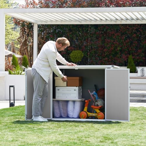 Amopatio 41 Cu Ft Outdoor Storage Shed, Grey & White - Image 2