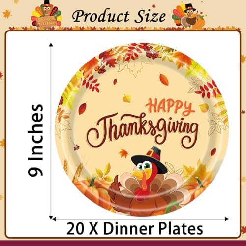20 Pcs Happy Thanksgiving Party Disposable Paper Plates Fall Themed 9 Inch Round Dinner Plates for Autumn Party Decorations (Turkey Autumn Leaves) - Image 7