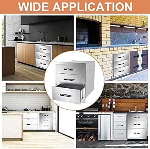 Stainless Steel Outdoor Kitchen BBQ Island Drawers with Handle, Flush Mount Triple Access, 18Wx23Dx24H - Image 6