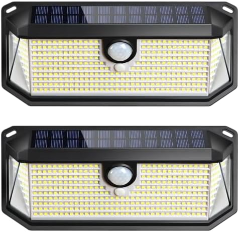 Brightever Solar Outdoor Lights, 4000LM 388 LEDs Motion Sensor Solar Powered Outdoor Light, IP65 Waterproof Exterior Flood Security Lights with 270° Wide Angle & 3 Modes for Patio Garage, 2-Pack by Brightever