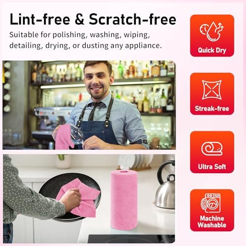 Microfiber Cleaning Cloth Roll, 75 Pack Tear Away Microfiber Towel, Reusable Washable Shop Towels, Lint Free Cleaning Rags for Car Home Kitchen Garage & Automotive 11.5"x11.5" Pink - Image 4