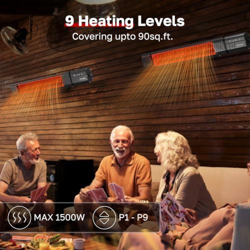 ThermoMate Infared Patio Heater for Outdoor, Electric 1500W IP65 Waterproof with Remote, 9 Heating Levels & 24H Timer for Restaurant Backyard, Plug-in 120V Black - Image 5
