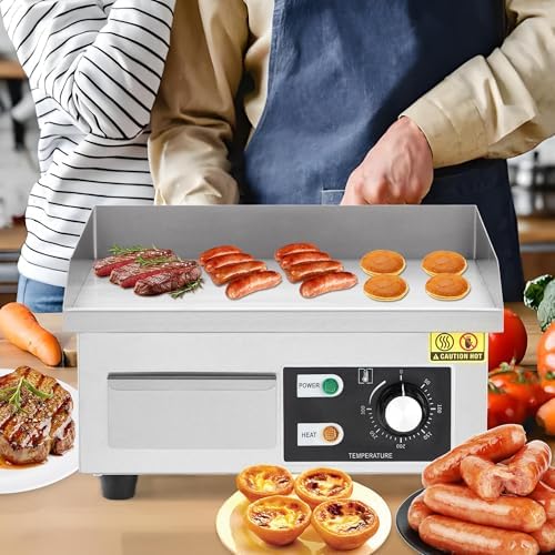 14" Commercial Electric Griddle, Stainless Steel Countertop Griddle, Electric Flat Top Grill With Shovel Brush, Restaurant Teppanyaki Grill Cooking Equipment, Temperature Control 50°C - 300°C - Image 6
