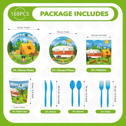 168 Pcs Happy Camper Party Decorations Camping Plate, Serves 24 - Image 4