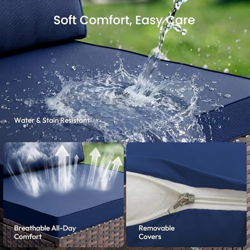 Patio Furniture Set - All-Weather -5 Piece Outdoor Patio Conversation Couch Sets, Modular Wicker Rattan Sectional Sofa for Garden, Patio, Poolside, Backyard, Balcony, Porch,Navy Blue - Image 3