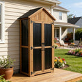 Outdoor Storage Cabinet with Shelves, Wood & Metal Storage Shed with Weatherproof Roof, 3 Removable Shelves, Double Lockable Doors, Adjustable Feet, Outside Storage Cabinet for Garage,Backyard, Patio by MayugardeningPetfurniture