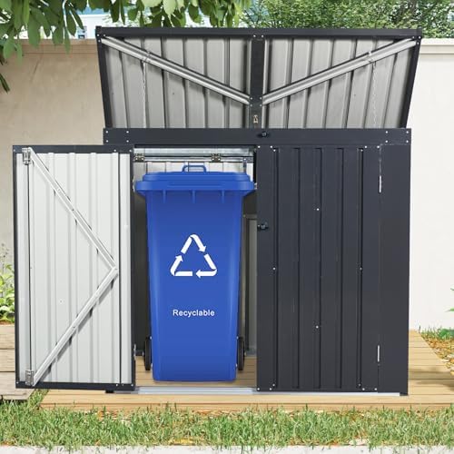 64.75'' Metal Outdoor Garbage Bin Shed Stores,2 Trash Cans,Black - Image 4