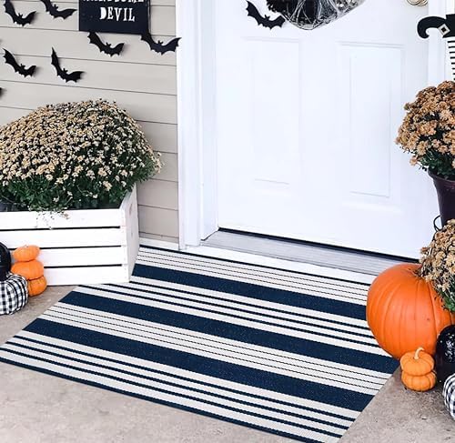 Blue and White Striped Doormat 24"x35"Washable Farmhouse Front Porch Rug - Image 6