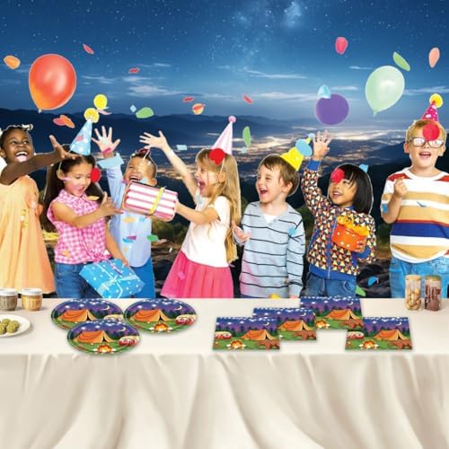 40pcs Camping Party Supplies Campfire Hiking Camper Theme Birthday Paper Plates and Napkins Set for Boys Kids Campfire Barbecue Birthday Party - Image 5