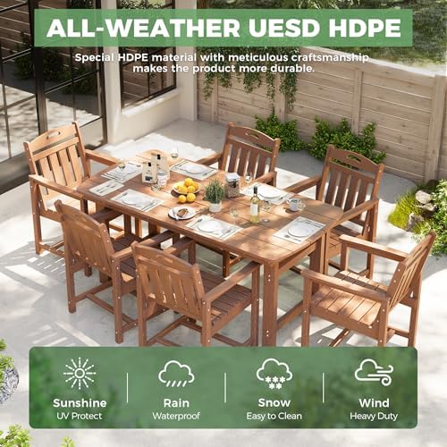 HDPE Outdoor Patio Dining Table with 2" Umbrella Hole, Teak - Image 4