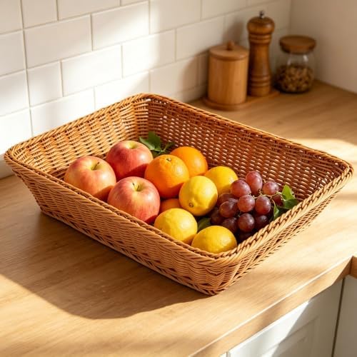 RT&BS Wicker Bread Basket for Serving, Wicker Fruit Basket, Display Baskets for Vegetable Fruit, Reusable Handwoven Serving Baskets for Kitchen, Store, Restaurant, Outdoor (Brown, S) - Image 5