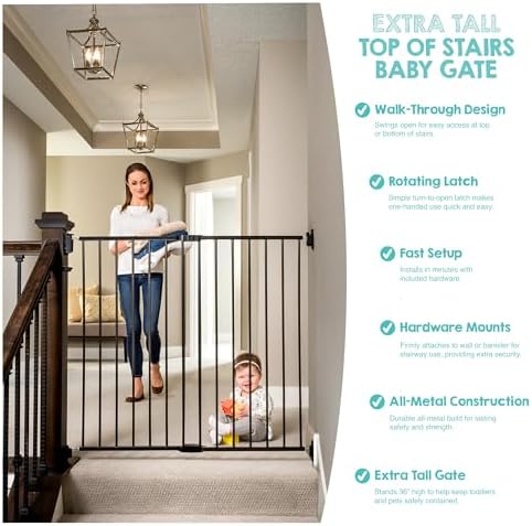 Regalo Safety 36" Extra Tall Baby Gate for Top of Stairs & Dooways - Image 4