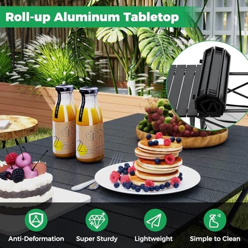 GIANTEX Folding Camping Table, Portable Picnic Table w/Aluminum Roll-up Tabletop & Mesh Basket, Outdoor Lightweight Table w/Carrying Bag for Backyard, Beach, Fishing, BBQ, Patio (47"x22"x27",Black) - Image 6