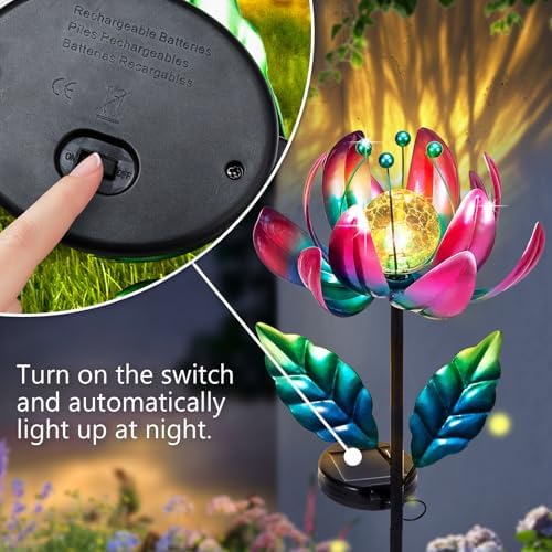 AIINY Solar Purple Metal Flower Wind Spinners, Colorful Spinning Windmill Lotus Yard Art Lights Wind Pinwheels with LED Crystal Ball Decorative Stake Lighting Flower Sculpture - Image 5