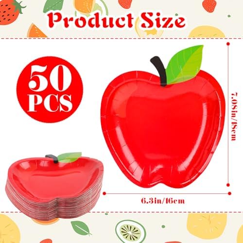 FOIMAS 50pcs Apple Shaped Paper Plates,Back to School Plates First Day of School Disposable Tableware Plate for Back to School Teacher Appreciation Party Supply - Image 2