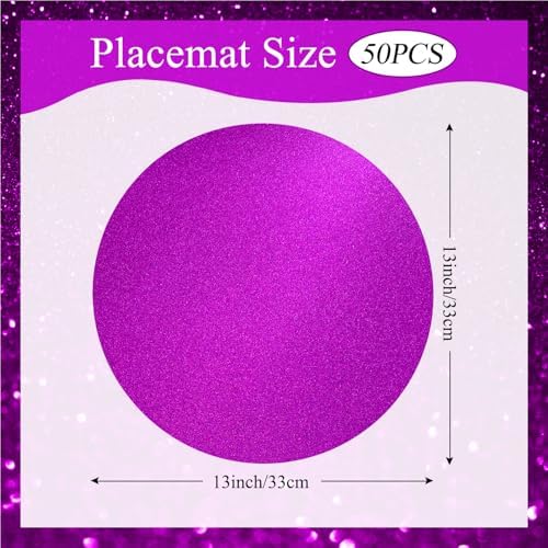 50 PCS Purple Paper Placemats Round Place Mat Glitter Disposable Paper Charger Doilies Tablemats for Birthday Wedding Halloween Banquet Party Dinner Table Decor(13x13inch) - Image 2