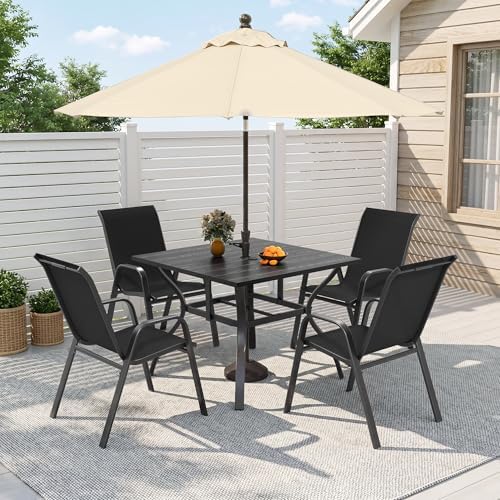 Outdoor Dining Set for 4, Metal Table and Stackable Chairs - Image 2