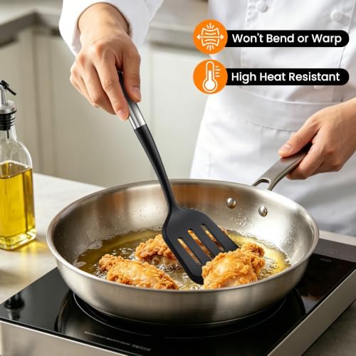 Silicone Spatula Set for Cooking BBQ with 12" Grill Tongs Large Turner-4Pcs - Image 3
