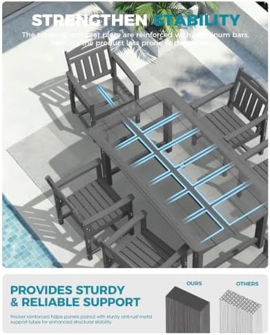 Ciokea HDPE Outdoor Dining Set of 6, Patio Table and Chairs Sets, Grey - Image 5