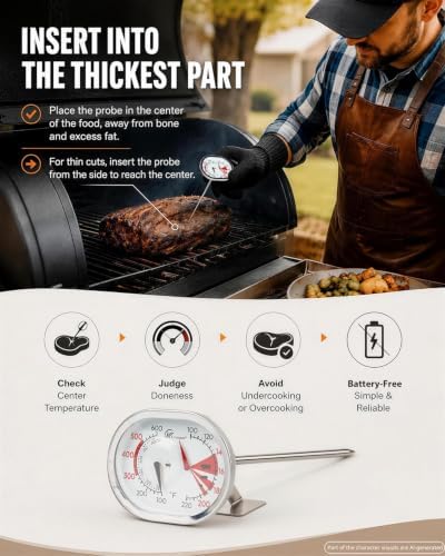 Analog Meat Thermometer 2-in-1 Dual Oven Temp Probe BBQ Dial - Image 5