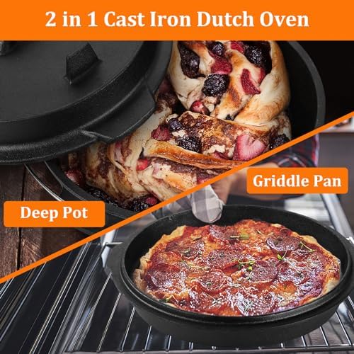 Leonyo 7QT Pre-Seasoned Dutch Oven Camping with Lid Lifter, 2-in-1 Pots - Image 4